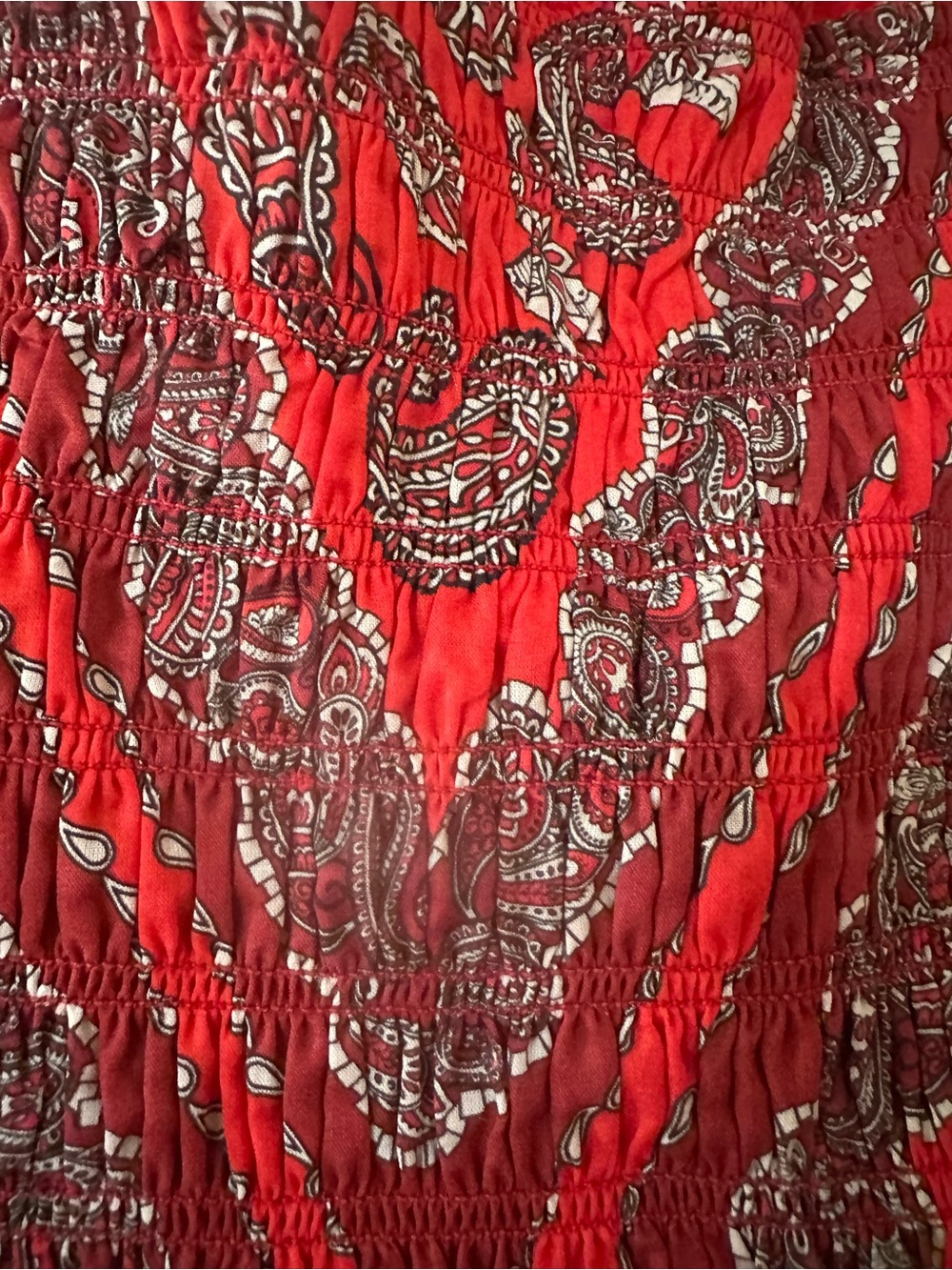 VENUS Red Paisley Strapless Sundress tie back smocked large - Picture 7 of 12